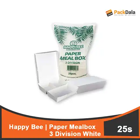 Picture of Happybee Paper Meal Box 3div White 25sx16pack per cs nrp PACK